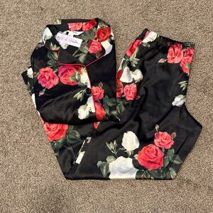 Floral Pajama Set with Red and White Roses